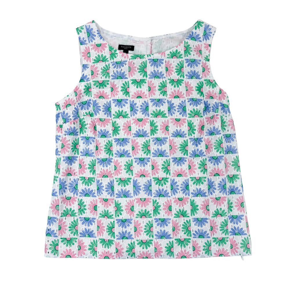 Talbots Eyelet Tank Women SP Multi Floral Cotton Retro Preppy Cottagecore NWOT